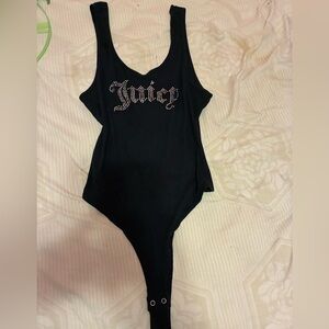 Juicy Couture Black Rhinestone Logo One-Piece Bodysuit